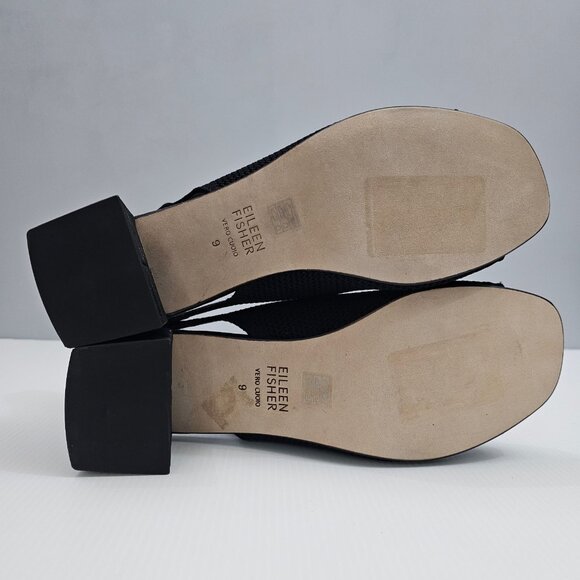 Eileen Fisher Trudy Sandal Womens 9 Black Stretch Knit Block Heel Slingback - Picture 10 of 12